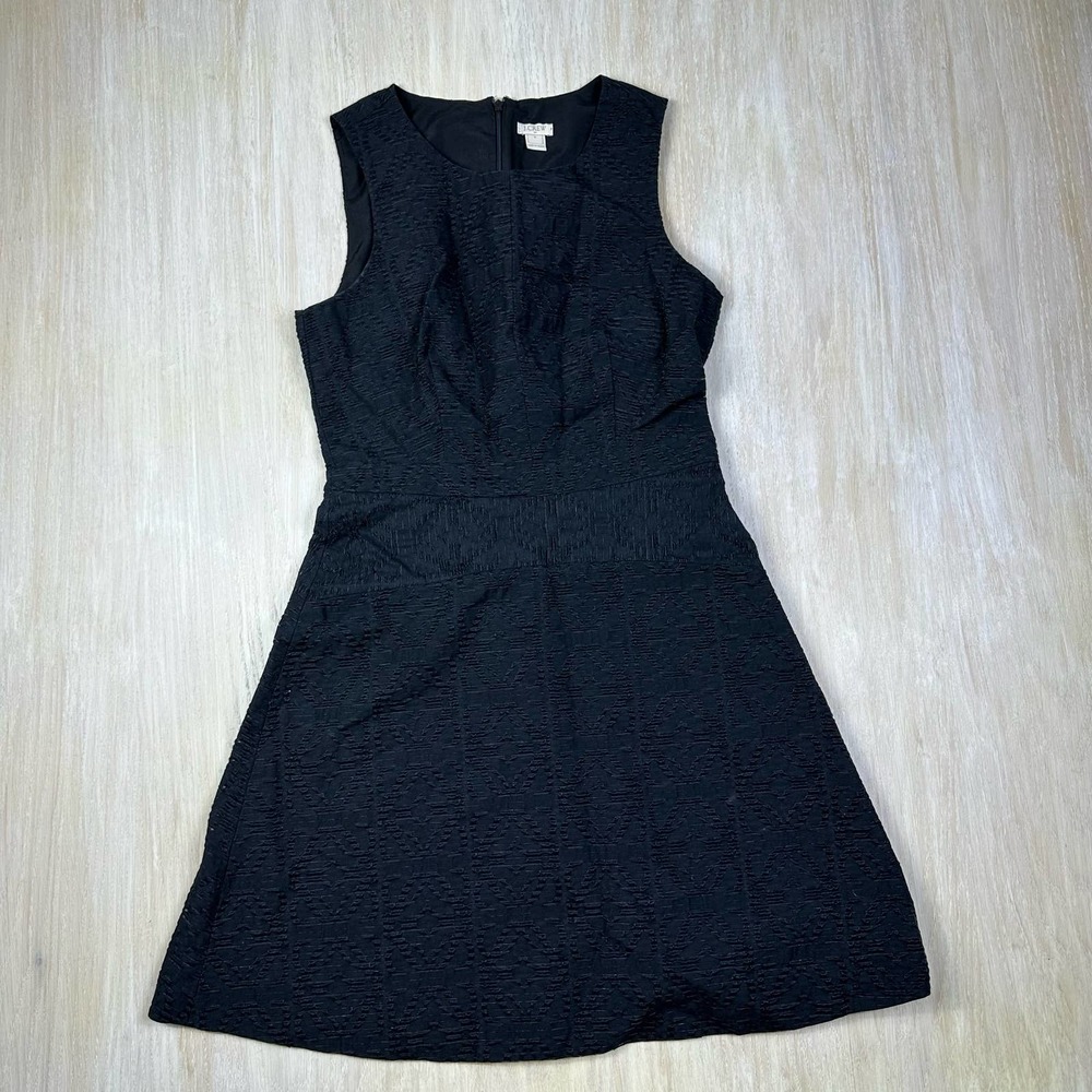 J Crew Black Jacquard Eyelet Sleeveless Texture Lined A-Line Dress Size 4